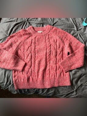 Maurices Pink Cable-Knit Crewneck Sweater